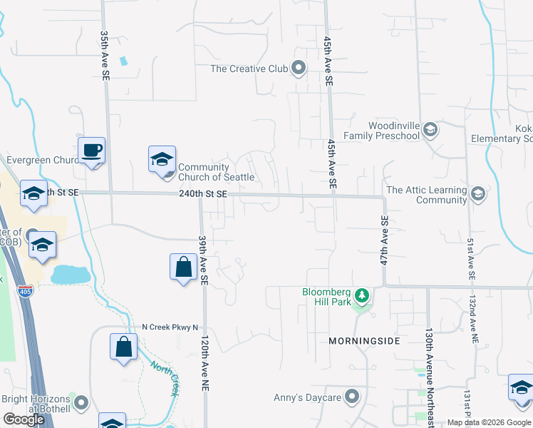 map of restaurants, bars, coffee shops, grocery stores, and more near 4141 240 Place Southeast in Bothell