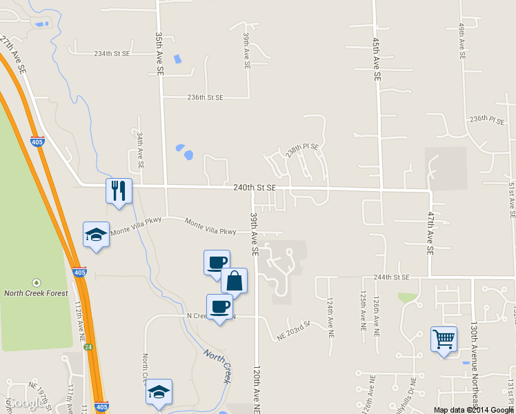 map of restaurants, bars, coffee shops, grocery stores, and more near 24040 39th Lane Southeast in Bothell