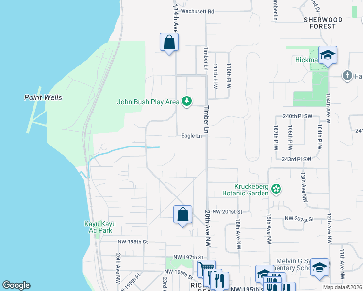 map of restaurants, bars, coffee shops, grocery stores, and more near 11310 Eagle Lane in Woodway