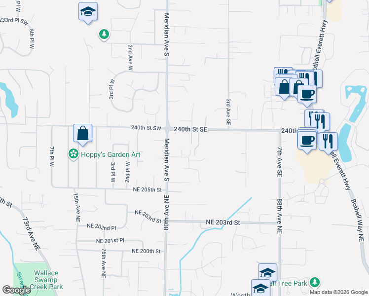 map of restaurants, bars, coffee shops, grocery stores, and more near 29 242nd Street Southeast in Bothell
