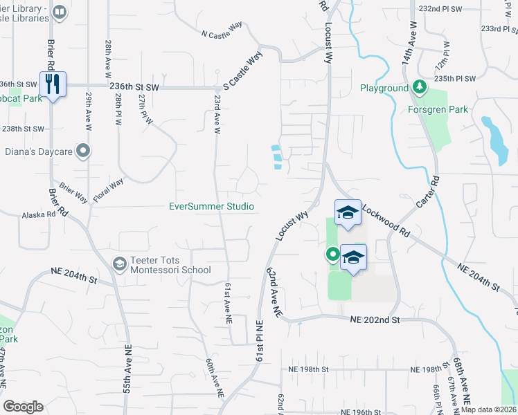 map of restaurants, bars, coffee shops, grocery stores, and more near 24109 22nd Place West in Bothell