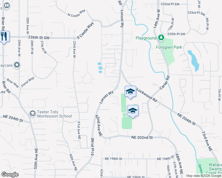 map of restaurants, bars, coffee shops, grocery stores, and more near 24118 Locust Way in Bothell