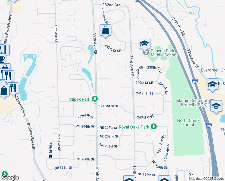 map of restaurants, bars, coffee shops, grocery stores, and more near 2022 240th Place Southeast in Bothell