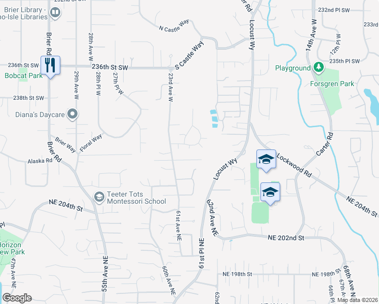 map of restaurants, bars, coffee shops, grocery stores, and more near 24109 22nd Place West in Bothell