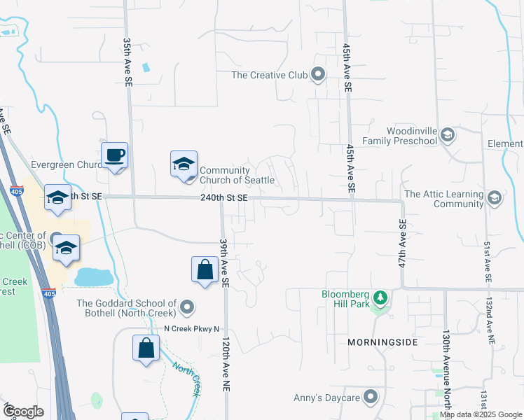 map of restaurants, bars, coffee shops, grocery stores, and more near 24012 41st Avenue Southeast in Bothell