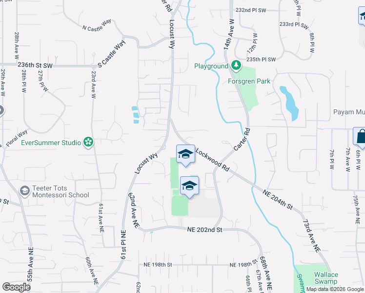 map of restaurants, bars, coffee shops, grocery stores, and more near 24102 Lockwood Road in Bothell