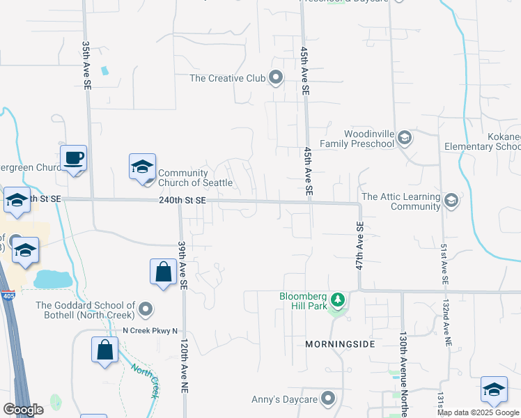 map of restaurants, bars, coffee shops, grocery stores, and more near 24007 42nd Avenue Southeast in Bothell