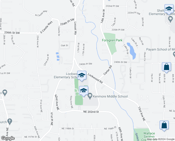 map of restaurants, bars, coffee shops, grocery stores, and more near 1618 241st Street Southwest in Bothell