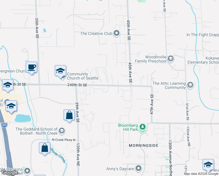 map of restaurants, bars, coffee shops, grocery stores, and more near 24011 42nd Avenue Southeast in Bothell