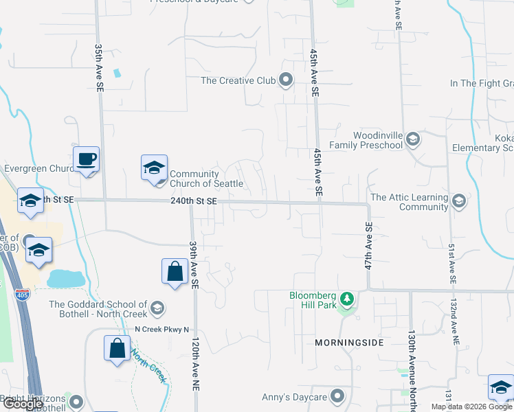 map of restaurants, bars, coffee shops, grocery stores, and more near 4141 240 Place Southeast in Bothell