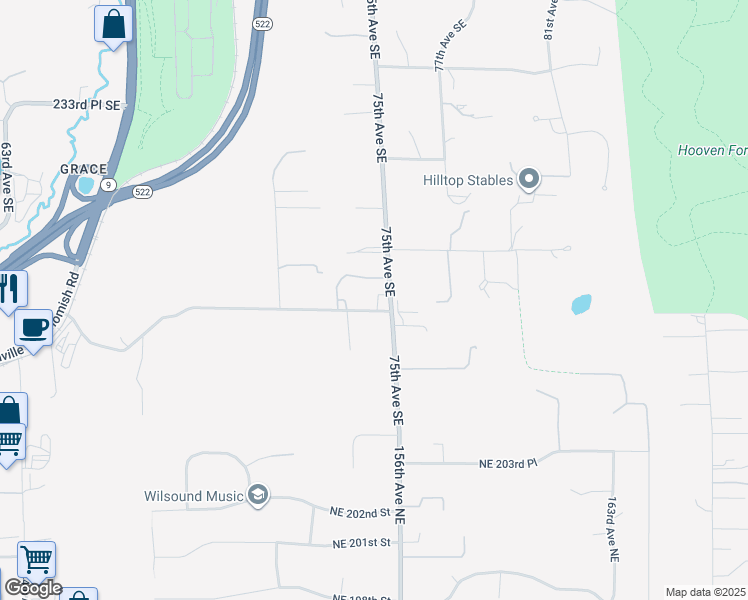 map of restaurants, bars, coffee shops, grocery stores, and more near 7415 Wellington Heights Road in Woodinville