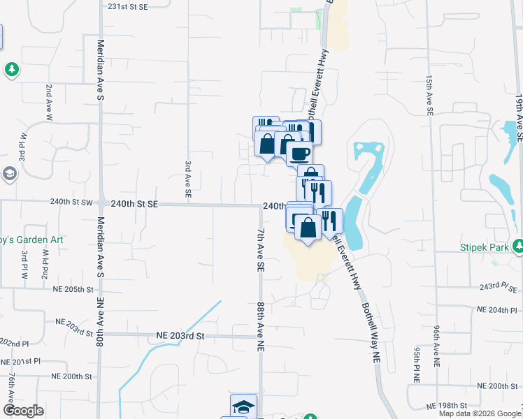 map of restaurants, bars, coffee shops, grocery stores, and more near 24015 7th Avenue Southeast in Bothell