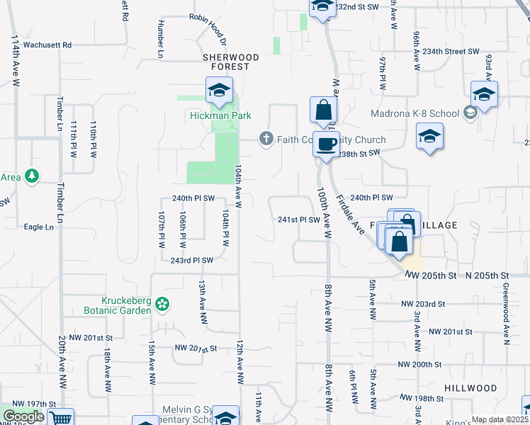 map of restaurants, bars, coffee shops, grocery stores, and more near 10212 240th Place Southwest in Edmonds