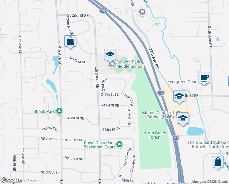 map of restaurants, bars, coffee shops, grocery stores, and more near 23903 24th Drive Southeast in Bothell