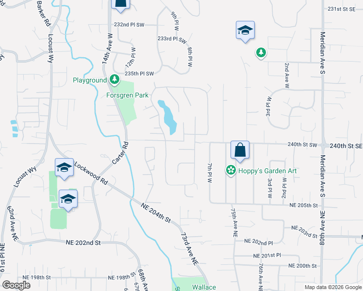 map of restaurants, bars, coffee shops, grocery stores, and more near 23914 Willow Circle in Bothell