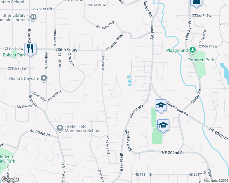 map of restaurants, bars, coffee shops, grocery stores, and more near 23917 22nd Avenue West in Bothell