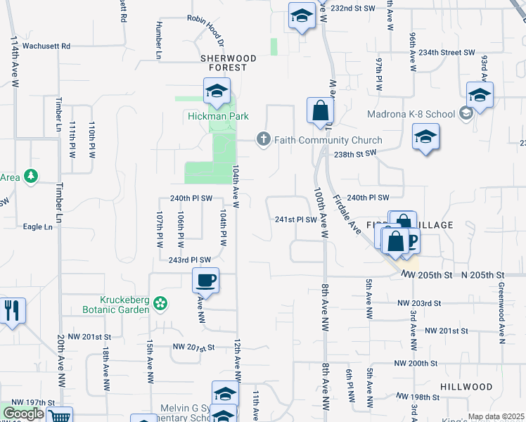 map of restaurants, bars, coffee shops, grocery stores, and more near 10212 240th Place Southwest in Edmonds