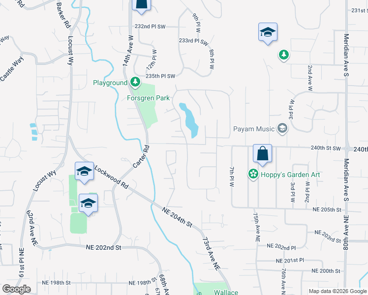 map of restaurants, bars, coffee shops, grocery stores, and more near 23921 Lake Drive West in Bothell