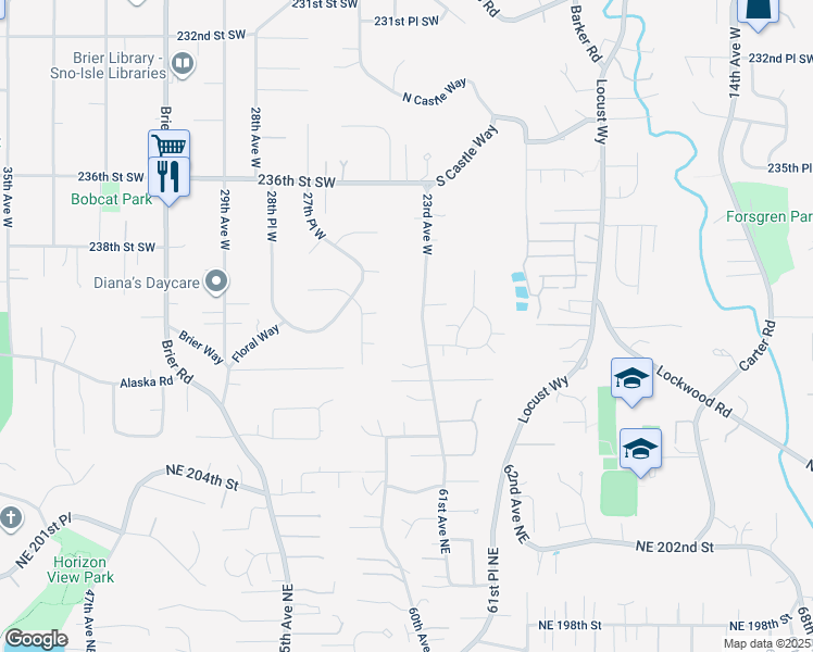 map of restaurants, bars, coffee shops, grocery stores, and more near 23926 23rd Avenue West in Bothell