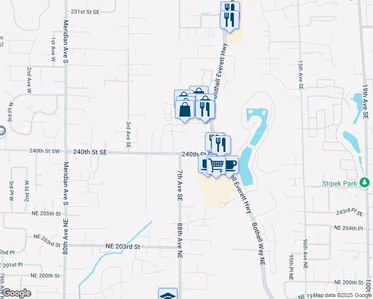 map of restaurants, bars, coffee shops, grocery stores, and more near 715 240th Street Southeast in Bothell
