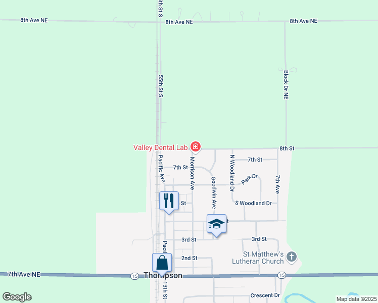 map of restaurants, bars, coffee shops, grocery stores, and more near 407 8th Street in Thompson