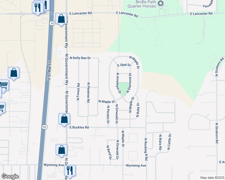 map of restaurants, bars, coffee shops, grocery stores, and more near 12071 North Amethyst Drive in Hayden