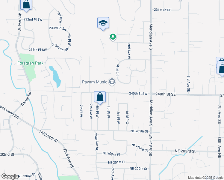 map of restaurants, bars, coffee shops, grocery stores, and more near 325 240th Street Southwest in Bothell