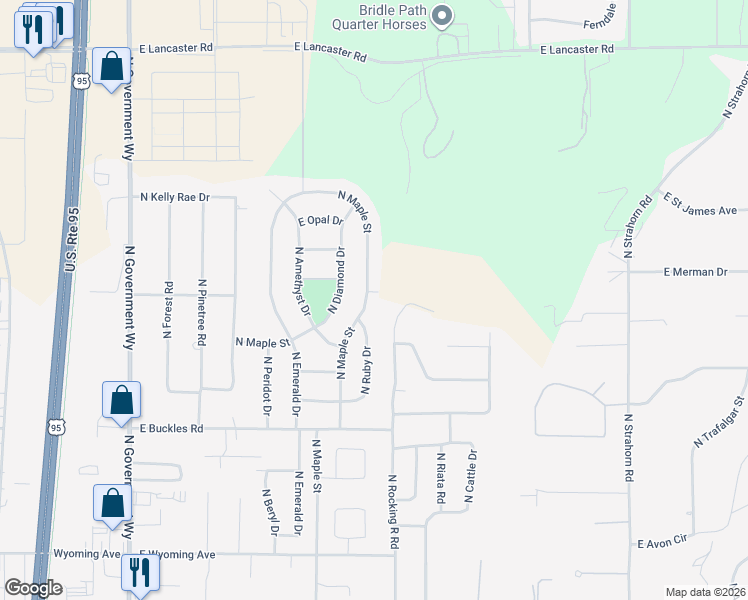 map of restaurants, bars, coffee shops, grocery stores, and more near 12905 North Emerald Drive in Hayden