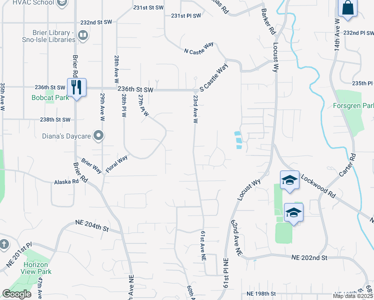 map of restaurants, bars, coffee shops, grocery stores, and more near 23926 23rd Avenue West in Bothell