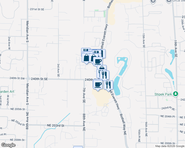 map of restaurants, bars, coffee shops, grocery stores, and more near 23908 Bothell Everett Highway in Bothell