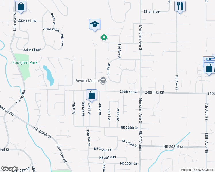 map of restaurants, bars, coffee shops, grocery stores, and more near 325 240th Street Southwest in Bothell