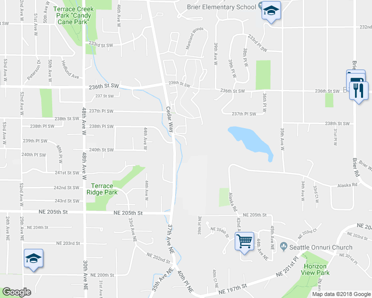 map of restaurants, bars, coffee shops, grocery stores, and more near 23923 Cedar Way in Mountlake Terrace