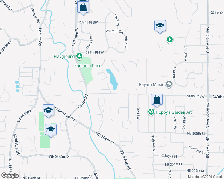 map of restaurants, bars, coffee shops, grocery stores, and more near 23921 Lake Drive West in Bothell