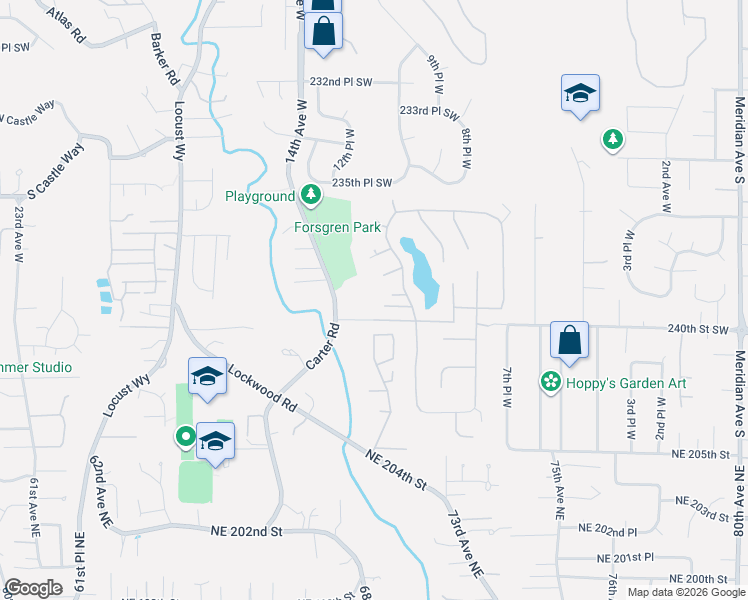 map of restaurants, bars, coffee shops, grocery stores, and more near 1119 Park Circle in Bothell