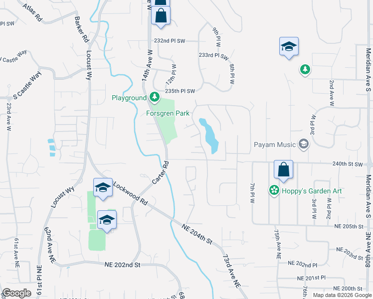 map of restaurants, bars, coffee shops, grocery stores, and more near 1118 Park Circle in Bothell