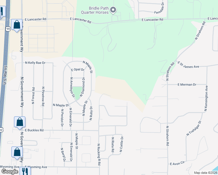 map of restaurants, bars, coffee shops, grocery stores, and more near 12883 North Emerald Drive in Hayden