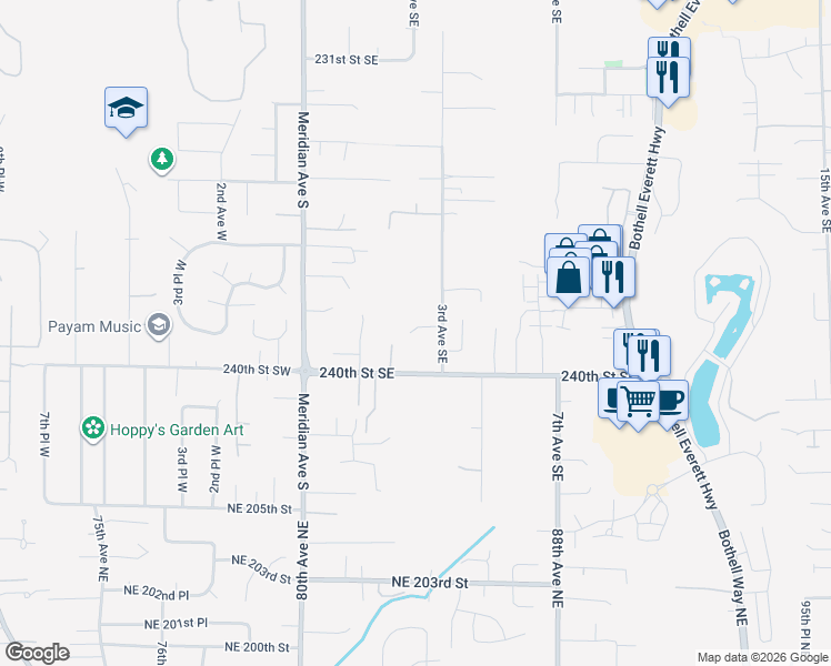 map of restaurants, bars, coffee shops, grocery stores, and more near 209 240th Street Southeast in Bothell