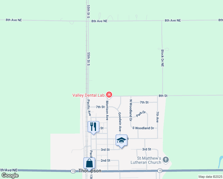 map of restaurants, bars, coffee shops, grocery stores, and more near 407 8th Street in Thompson