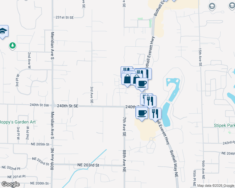 map of restaurants, bars, coffee shops, grocery stores, and more near 425 240th Street Southeast in Bothell