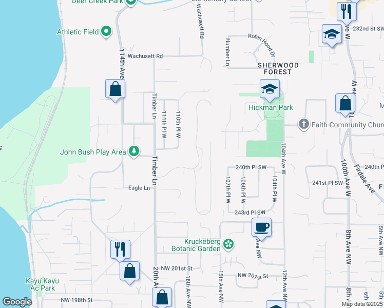 map of restaurants, bars, coffee shops, grocery stores, and more near 10905 Willowick Lane in Woodway