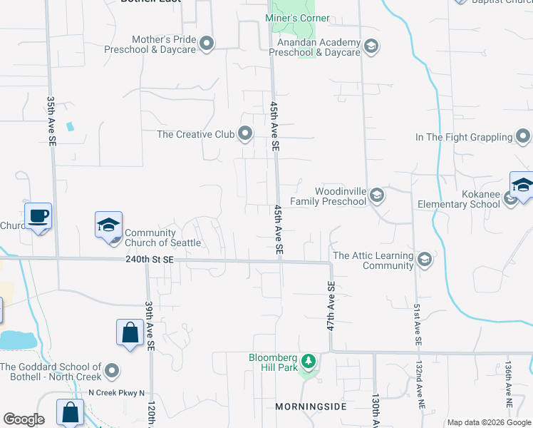 map of restaurants, bars, coffee shops, grocery stores, and more near 23706 44th Drive Southeast in Bothell