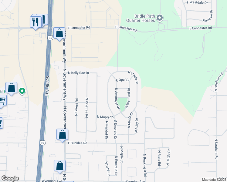 map of restaurants, bars, coffee shops, grocery stores, and more near 12183 North Amethyst Drive in Hayden