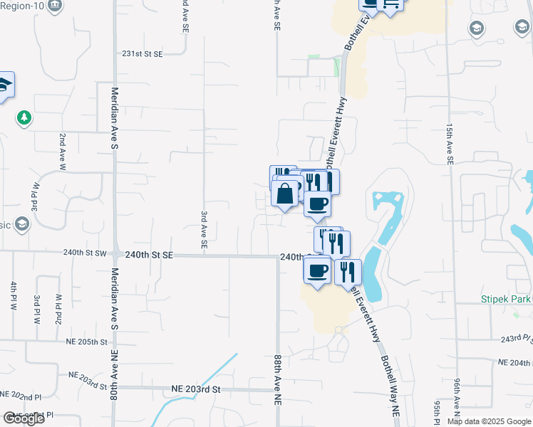 map of restaurants, bars, coffee shops, grocery stores, and more near 611 237th Place Southeast in Bothell