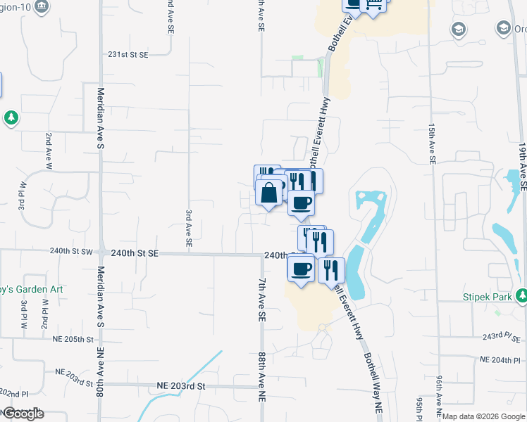map of restaurants, bars, coffee shops, grocery stores, and more near 617 237th Place Southeast in Bothell