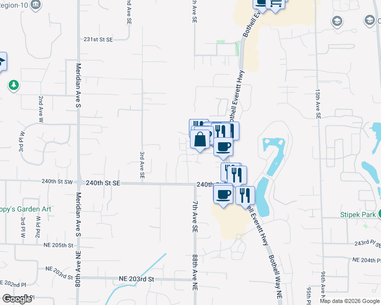 map of restaurants, bars, coffee shops, grocery stores, and more near 617 237th Place Southeast in Bothell