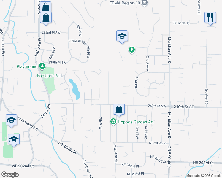 map of restaurants, bars, coffee shops, grocery stores, and more near 23726 5th Avenue West in Bothell