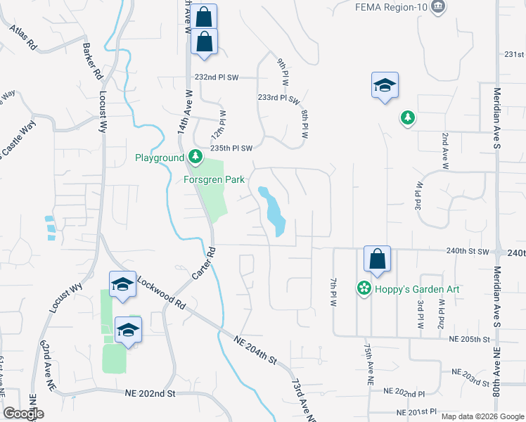 map of restaurants, bars, coffee shops, grocery stores, and more near 23809 Lake Drive West in Bothell