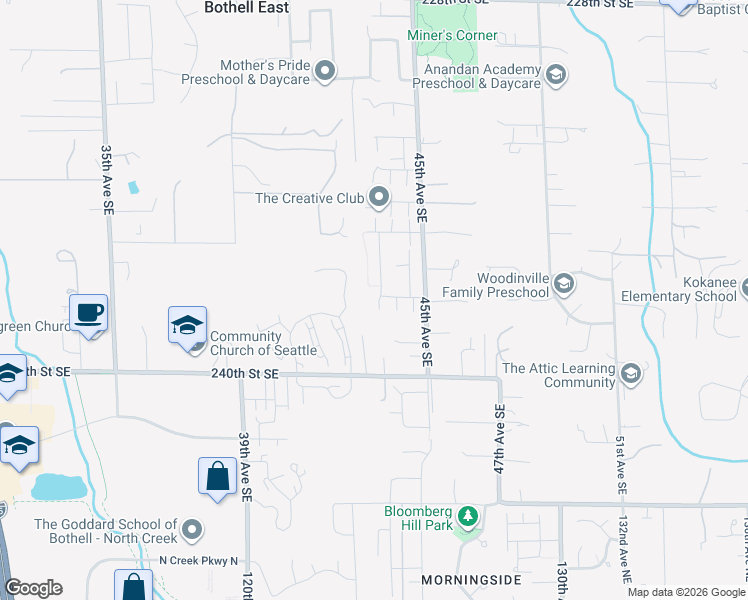 map of restaurants, bars, coffee shops, grocery stores, and more near 23706 43rd Drive Southeast in Bothell