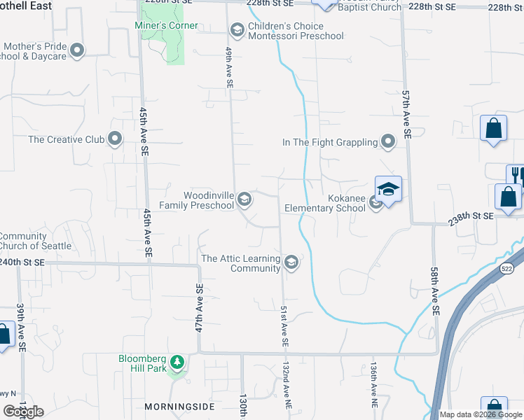 map of restaurants, bars, coffee shops, grocery stores, and more near 23717 49th Drive Southeast in Woodinville