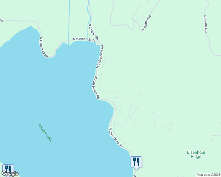 map of restaurants, bars, coffee shops, grocery stores, and more near 12104 North Wildwood Point Road in Hauser